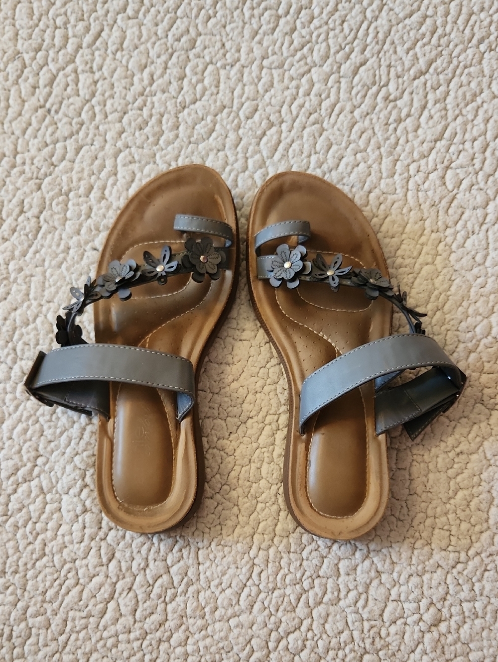 Annie Comfort Faux Leather Floral Strapy Sandals Resortwear Summer Beach